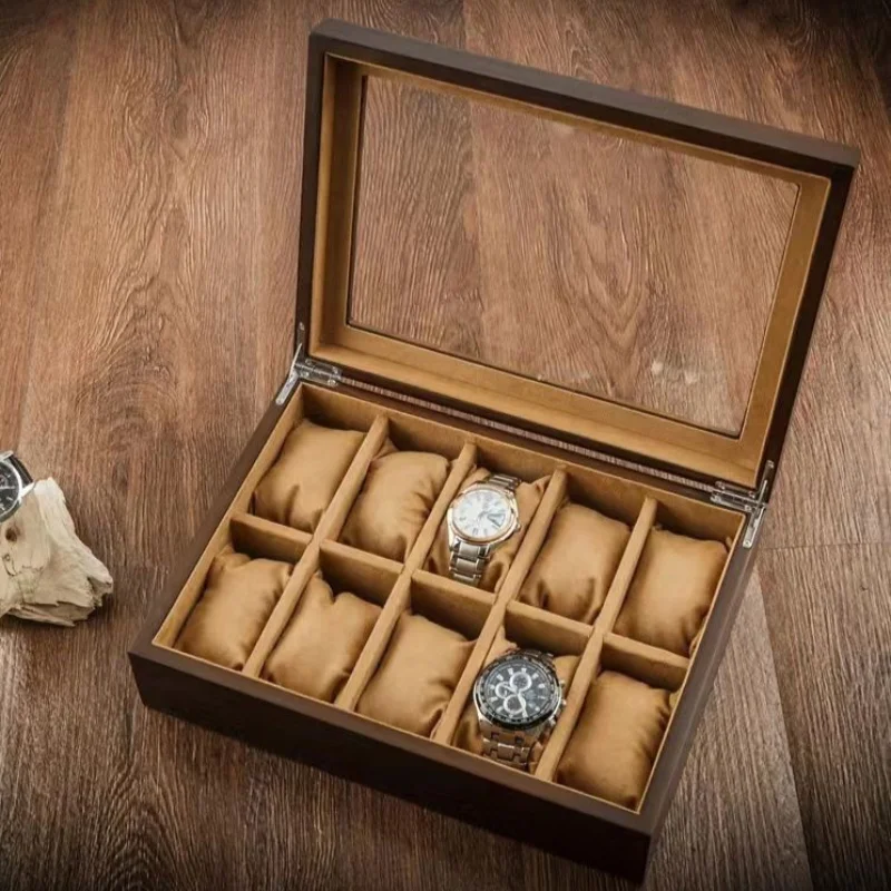 Wooden Watch Organizer Box 10 Slots Watches Collection Boxes Retro Watch Storage Case Glass Skylight Wrist Watches Display Cases
