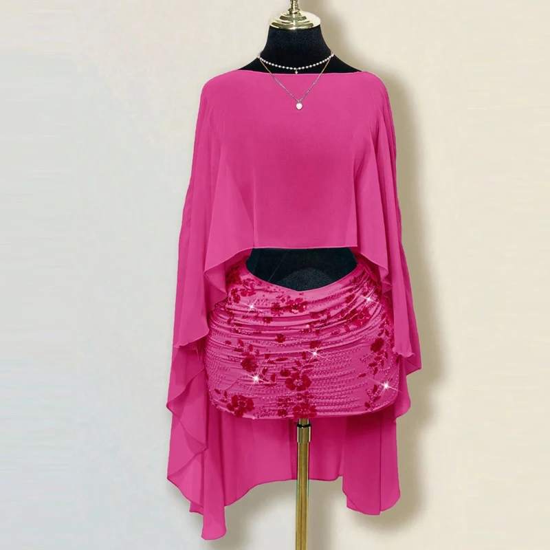 

Women Fashion Summer Beach 2 Piece Set Spring O Neck Batwing Sleeve Cover Up Top & Print Mini Skirts Suit New Casual Boho Outfit