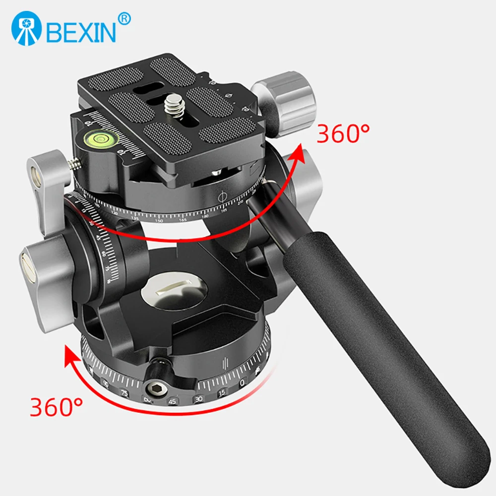 BEXIN New Hollow Video Hydraulic Head -80°+90° Double Panoramic Structure CNC Lightweight Compact Fluid Video Head for Tripod