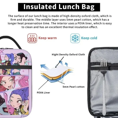 Imagen 2 del producto Huntrix Girlgroup K-Pop Group Demon Hunters bolsa de almuerzo Linda lonchera para niños Oficina bolsa refrigeradora portátil Oxford Tote bolsas de comida