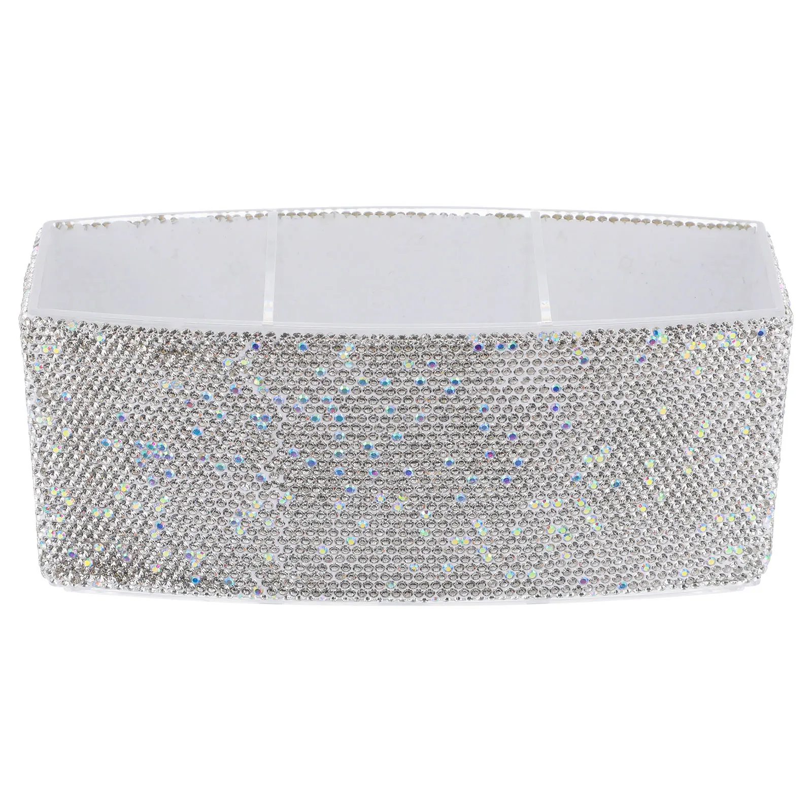 

Bling Makeup Organizer Stylish Rectangular Rhinestone Design Storage Box Desk Vanity Multi Compartment Cosmetics Brush Holder