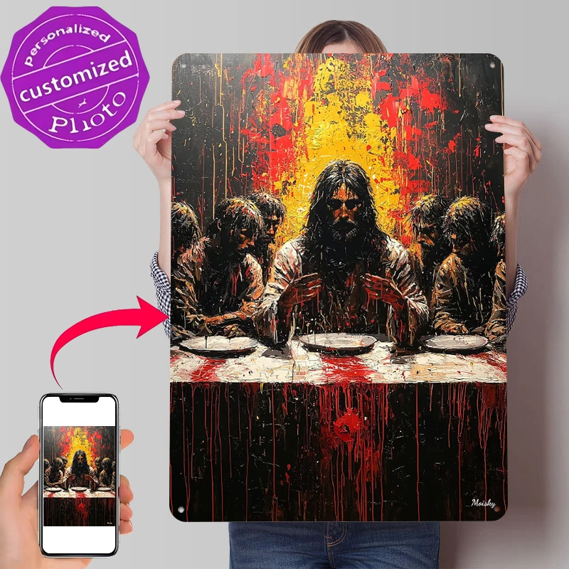 Expressionist The Last Supper Printed Poster Customized Wall Art Retro Vintage Metal Tin Signs for Aesthetic Decoration Room