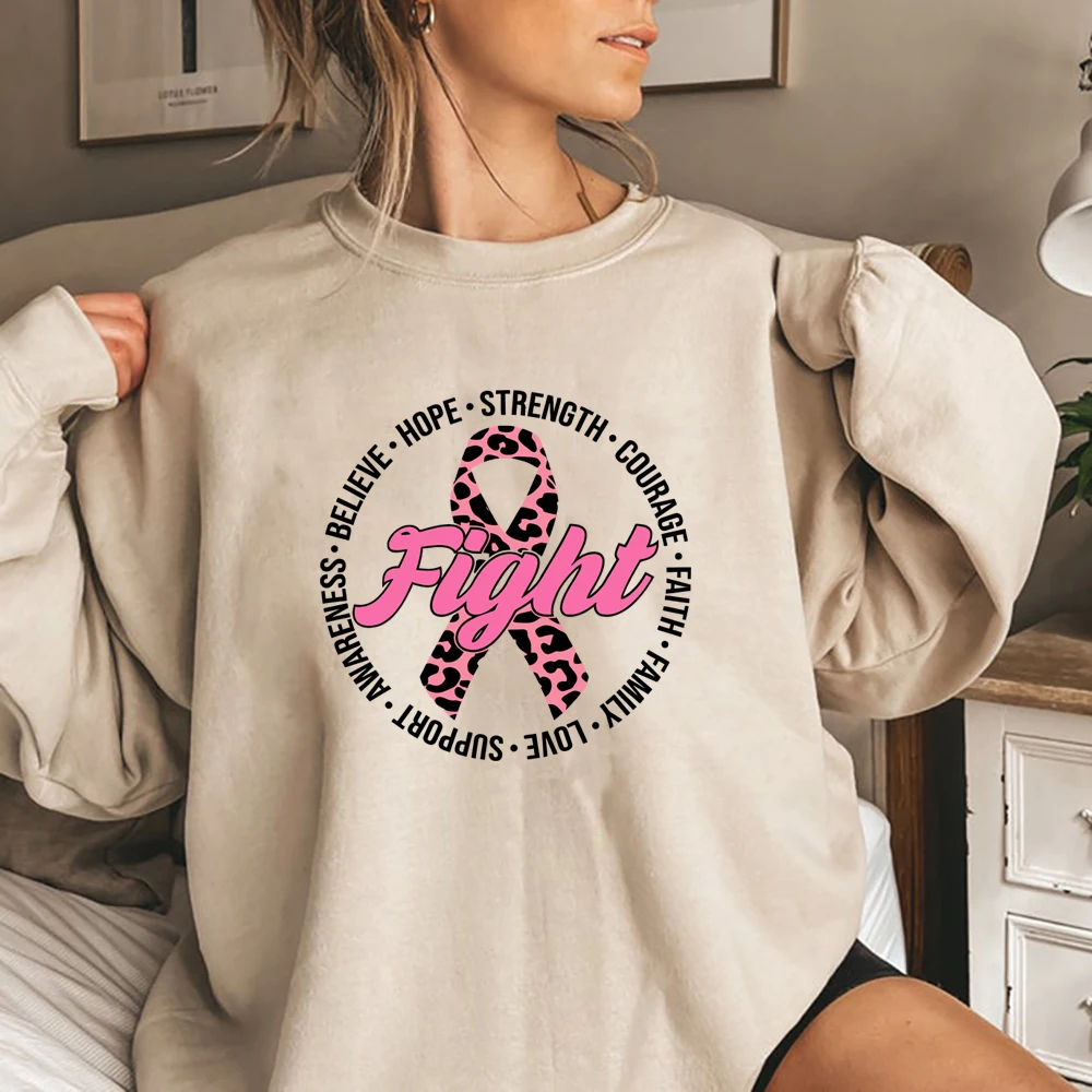 

Breast Cancer Sweatshirt Fight Breast Cancer Hoodie Awareness Shirt Ribbon Tee Women Casual Aesthetic Clothes