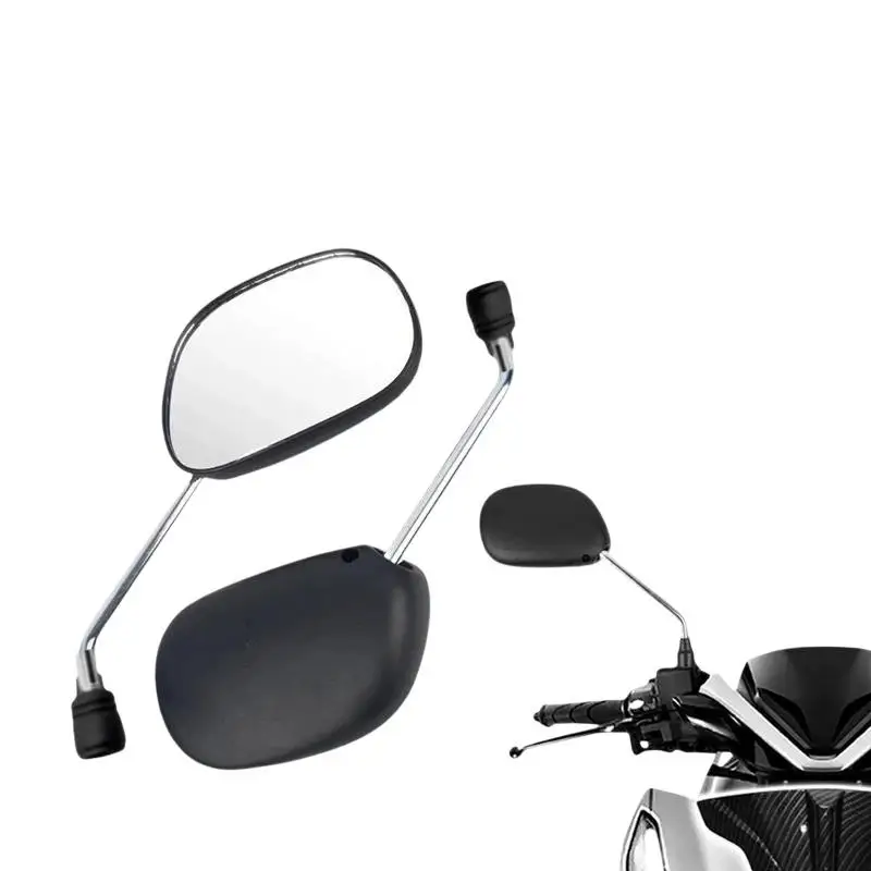 2PCS Universal 10mm Thread Oval Rearview Mirror Black Side Mirror For 125 Motorcycle Scooter Electric Bike Replacement