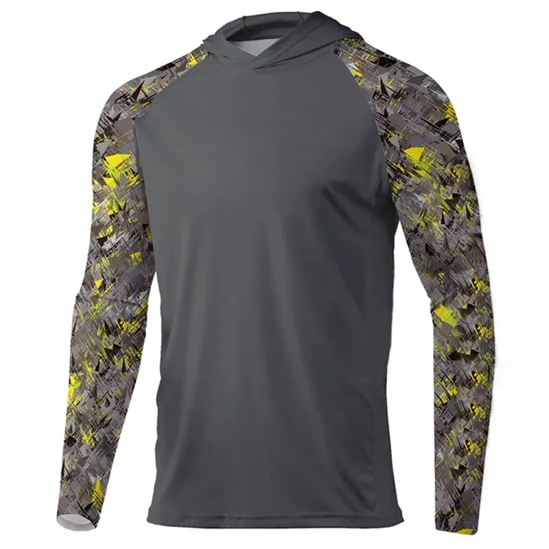 

New men's long sleeved fishing hoodie with hood UV protection, breathable, fast drying, UPF 50+