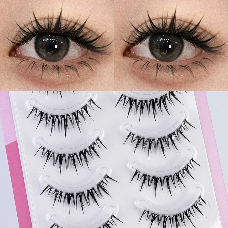 接着剤不要のCカールつけまつげ、卸売、透明バンド付き、フルストリップ、ナチュラルで濃くふわふわしたつけまつげ