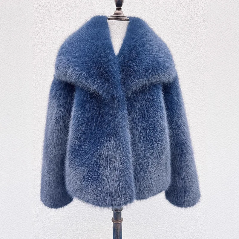 European and American Style Fur Large Lapel Coat Fashionable Faux Fox Fur Coat Fluffy Plush Women's Clothing