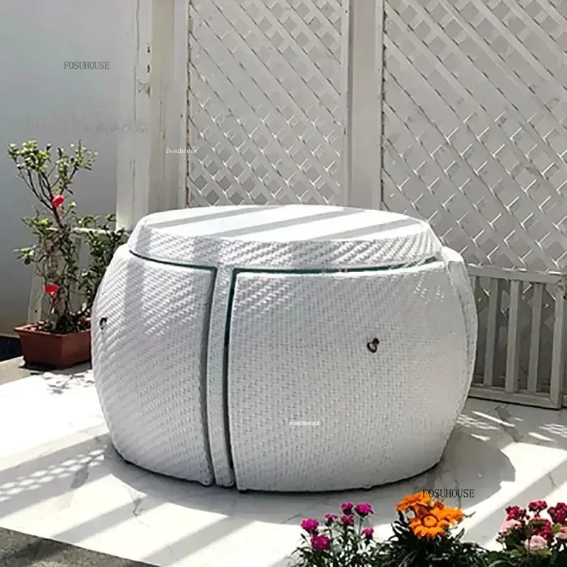 

Комплект садовой мебели из ротанга для отдыха: креативный круглый стол и стулья для патио/балкона, скандинавский стиль, для сада и террасы, набор из пяти предметов, размер L