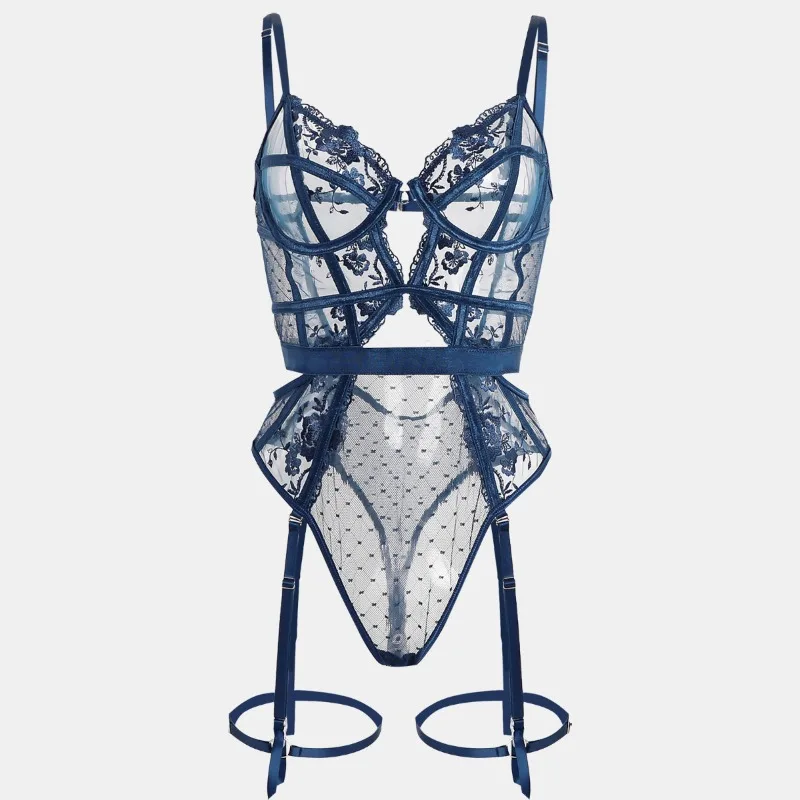 Toucheart Lace Sexy Skinny Babydoll Bodysuit Embroidery Erotic Private Adult Suit Solid Color Patchwork High Waisted Sexy Set image 6