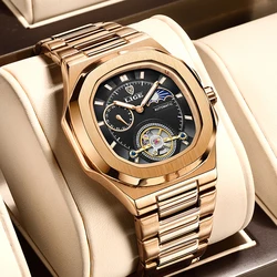 LIGE 2024 Automatic Mens Watch Fashion Stainless Steel Luxury Watches Men Waterproof Luminous Tourbillon Wristwatch Reloj Hombre