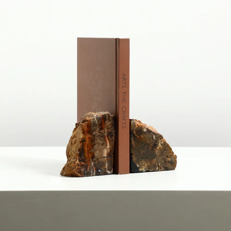 New Chinese-style wabi sabi wood fossil book rely, home hotel villa study desktop bookcase creative ore ornament
