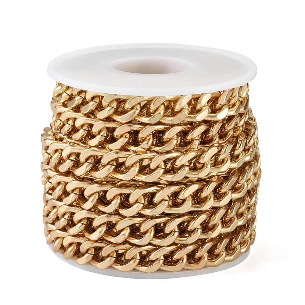 4M/Roll Ijzer Curb Kettingen Dikke Link Chain Ongelaste Gouden Kleur Voor Diy Vrouwen Mannen Armband Ketting 12x8.5x2.5mm