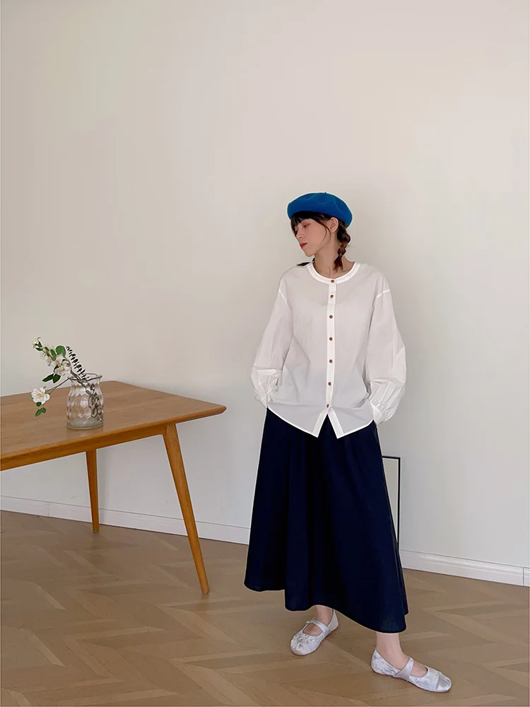 

Color Blo Long Sve irt Women's Autumn Winter Faionable Beautiful Design Cotton Button up Loose Fit Casual irt