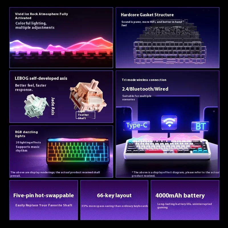 Sales LEOBOG Hi65 3 Mode Wireless Mechanical Keyboard Gaming Hot Swap RGB Gaming Keyboard 4000mah Gasket With Multimedia Knob