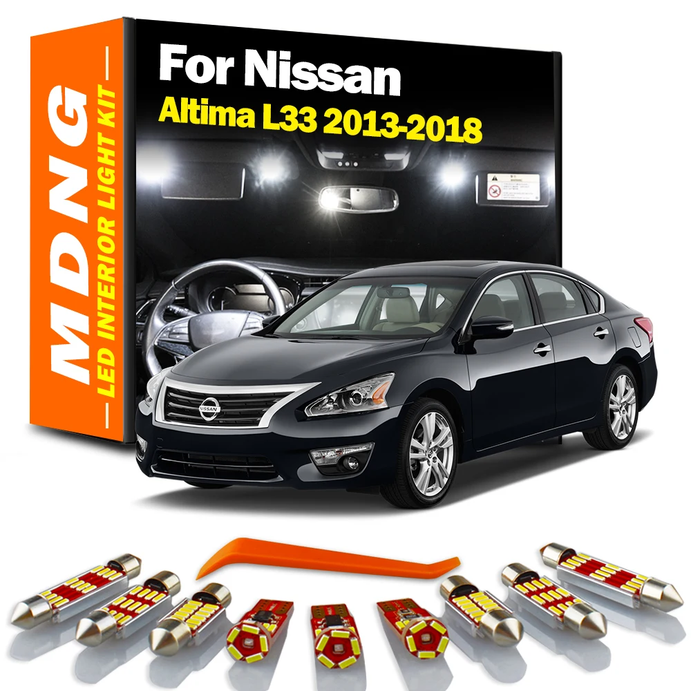 MDNG 13Pcs LED Interior Map Dome Door Light Kit For Nissan Altima L33 2013 2014 2015 2016 2017 2018 Number Plate Sunvisor Lamp