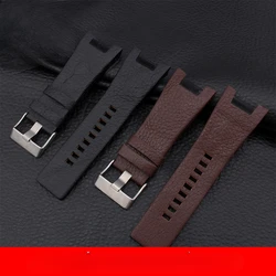 Waterproof Sweat-Proof Leather Watch Strap for Diesel Dz1216 | 4246 | 1273 Series Men Litchi Pattern Concave Interface Wrist