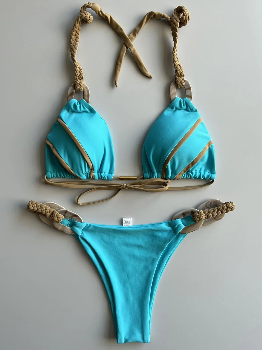 

Splicing Halter Knitted Bikini Women Swimwear Female Swimsuit Two-pieces Bikini Set Brazilian Bather Bathing Suit Swim Beachwear