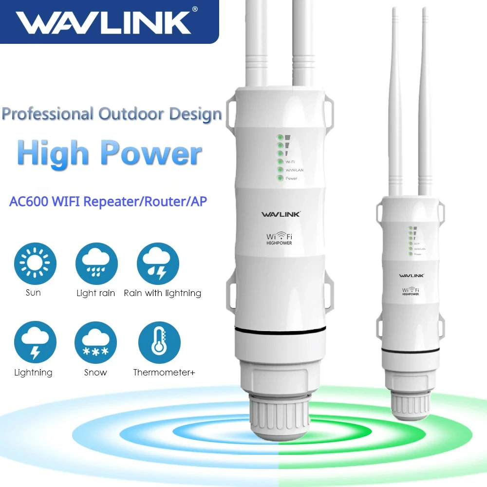 

Wavlink AC600 Weatherproof RJ45 Outdoor Wireless WiFi AP/Repeater/Router Extender 5G Bridge Wi Fi Signal Booster POE EU/US PLUG