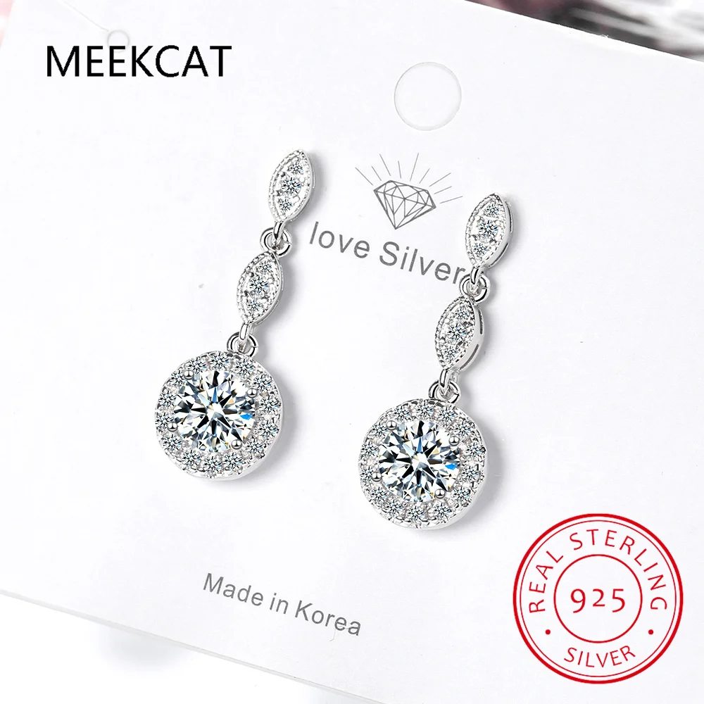 Real 3 Carat D Color Moissanite Round Drop Earrings For Women 100% 925 Sterling Silver Sparkling Wedding Party Fine Jewelry