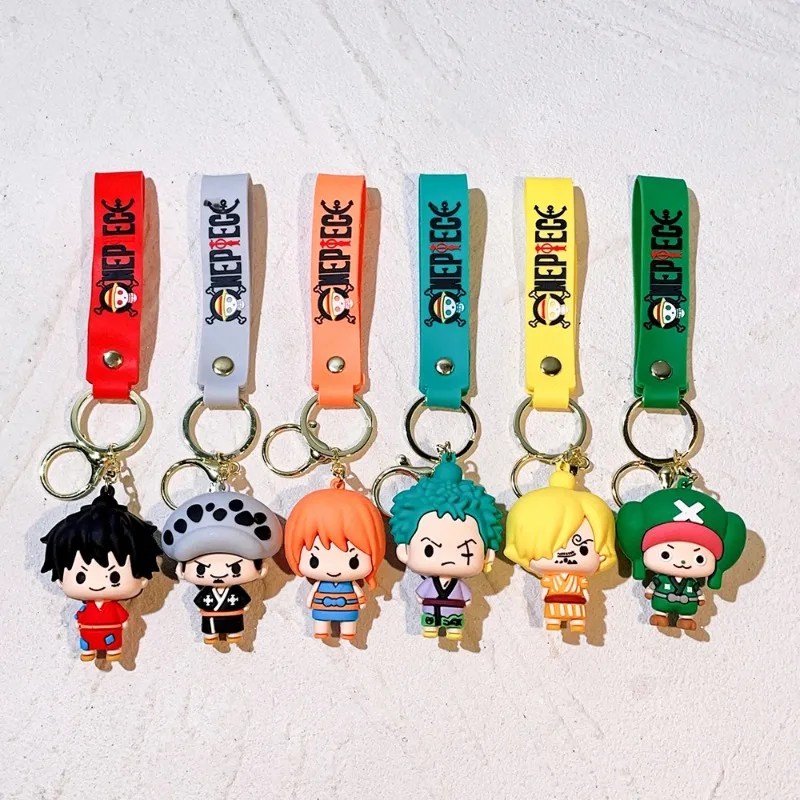 

1/6pcs One Piece Wano Country Chibi 3D Silicone Keychain Set Luffy Ace Nami Sanji Zoro Chopper Anime Character Bag Charm