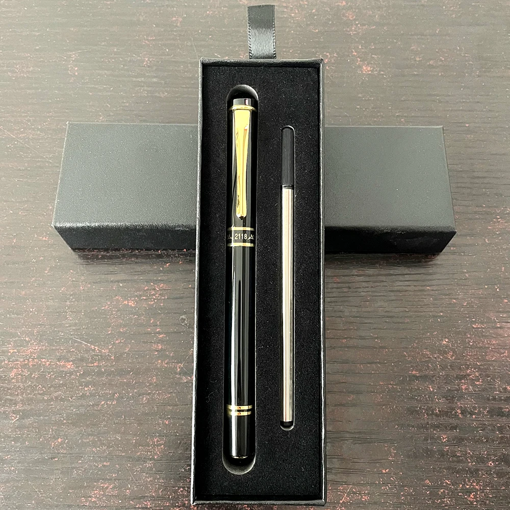 

Luxury Metal Black Ballpoint Pen Case Set Busines Office Stationery Customization Name Text High-quality Signature Pens Gift