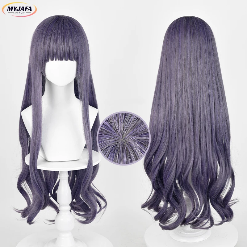 Daidouji Tomoyo Cosplay Wig Long Purple Gray Curly Unisex Heat Resistant Synthetic Hair Anime Party Wigs + Wig Cap