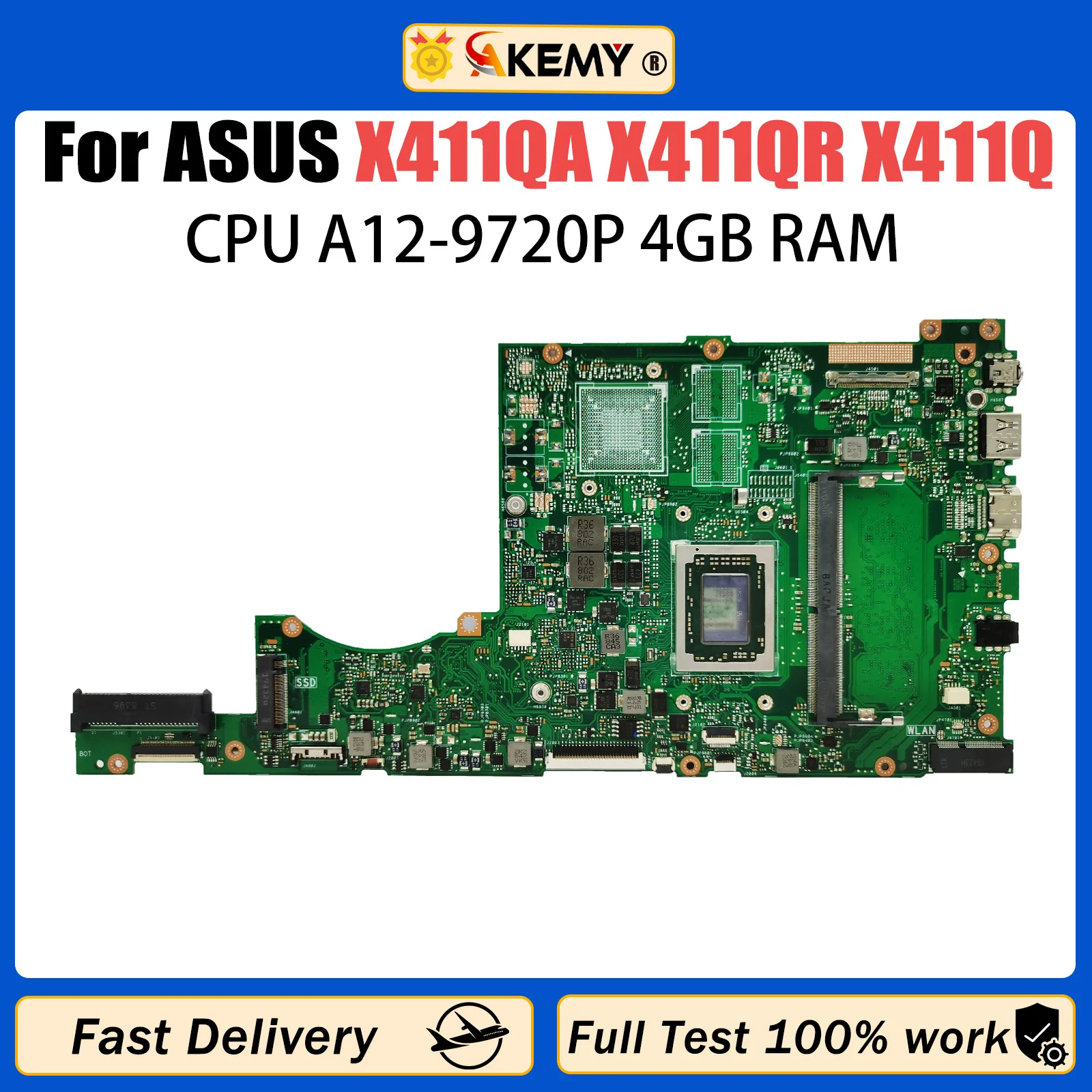 AKEMY X411QA Motherboard Für Asus X411QA X411QR X411Q Laptop Motherboard X411QR mainboard Mit A12-9720P 4GB RAM