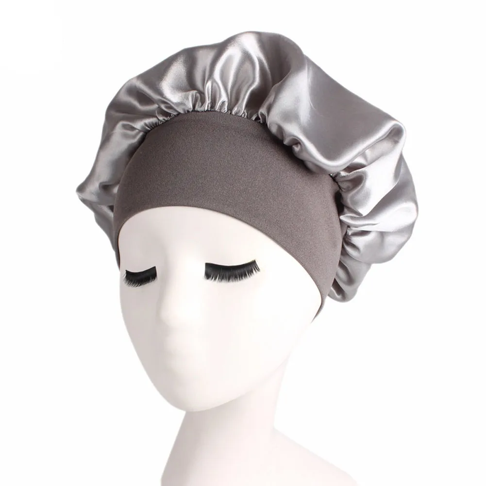 Women Sleeping Caps Satin Solid Color Stretch Bonnets Hair Hat for Daily Use and Beauty