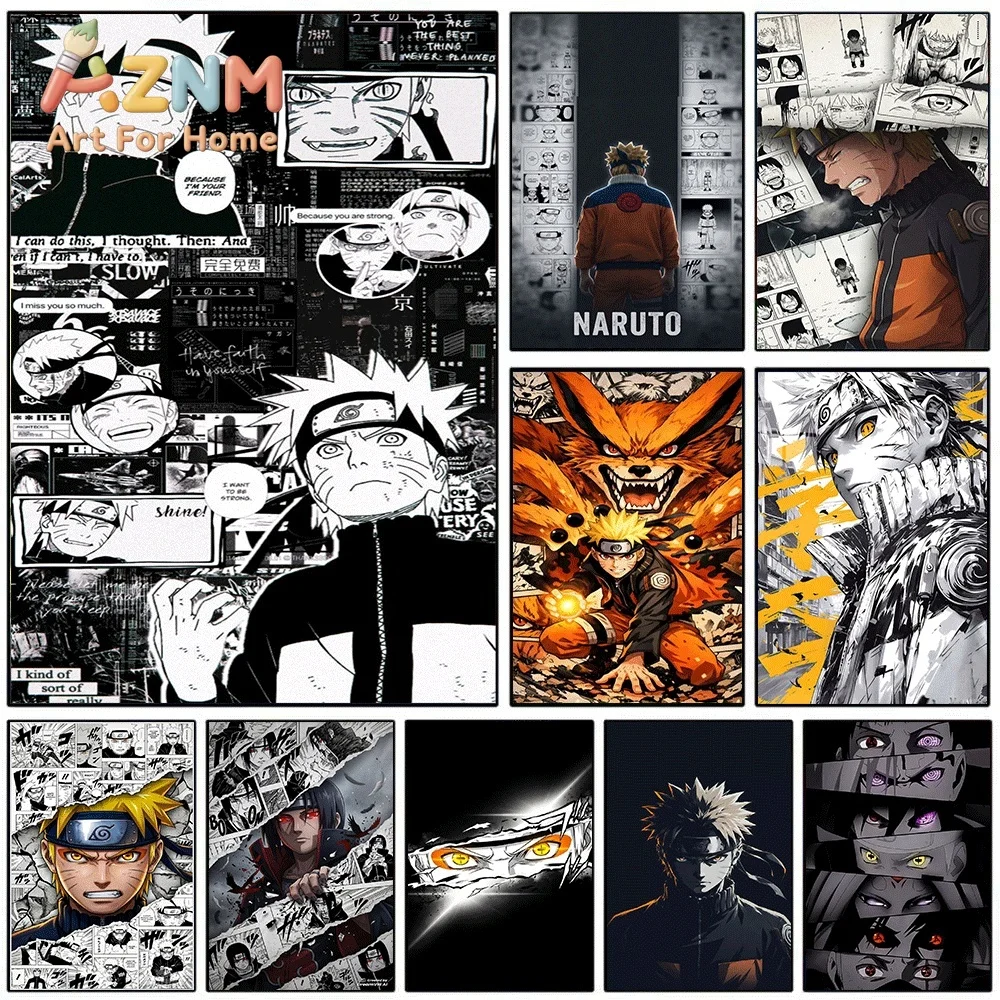 Naruto Manga Collage Canvas Wall Art Print, Unframed Canvas Painting, Japanese Anime Character Poster for Bedroom Living Room