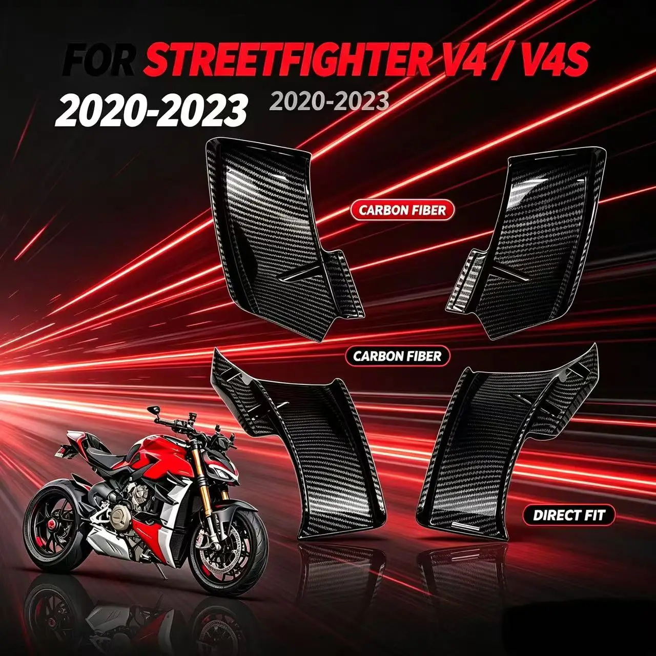 For DUCATI Streetfighter V4 V4S 2020-2023 Motorcycle Upper Lower Winglets ABS Carbon Fiber Air Deflector Fairing Side Fixed Wing