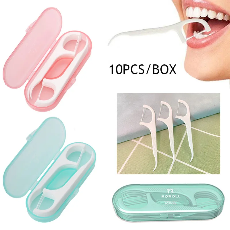 미니 치실 일회용 치아 청소 도구, 휴대용 치실 이쑤시개, 구강 위생 관리 용품, 상자당 10 개