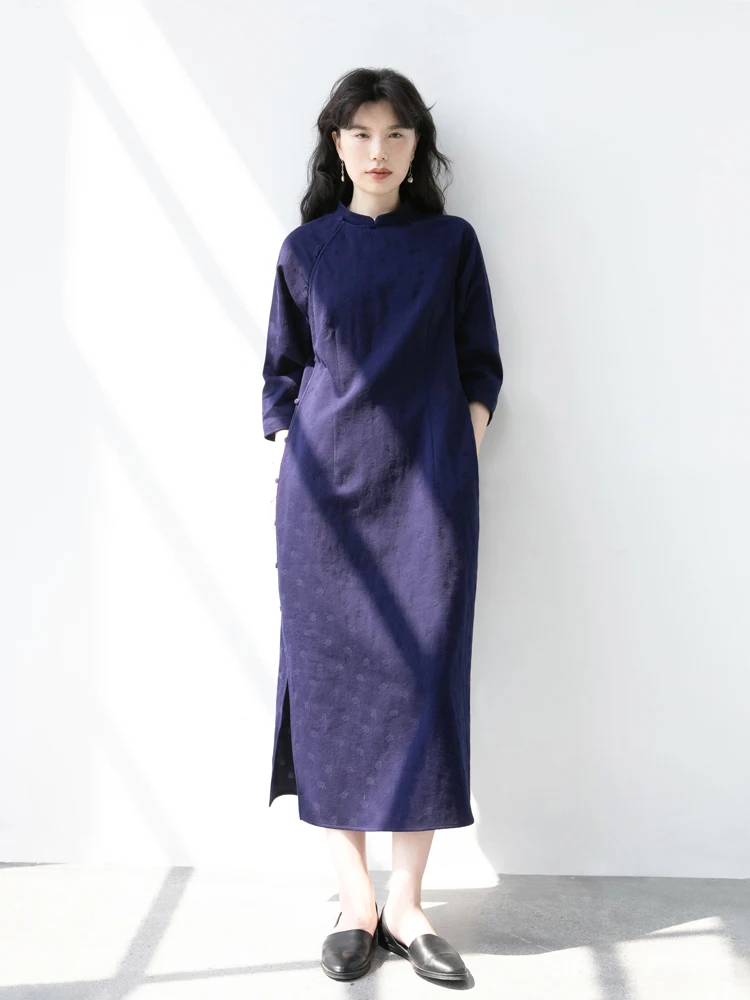 

Новая коллекция Le: Платье-ципао миди с длинным рукавом, средней посадкой, приталенное, из смесовой шерсти и хлопка, в новом китайском стиле