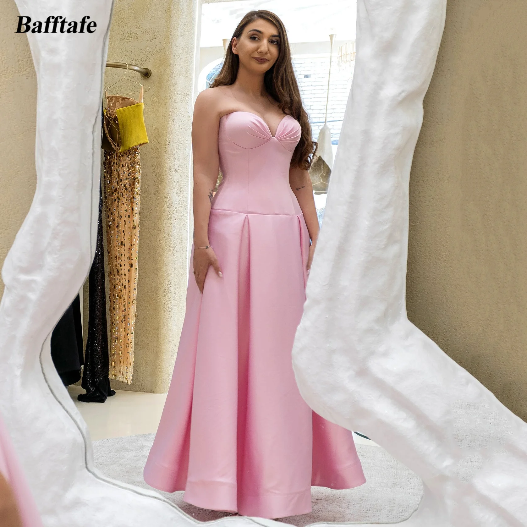 

Bafftafe Pink Dropped Floor Length Prom Dresses Customized Sweetheart Pleat Women Evening Gowns Formal Birthday Party Wear 2025
