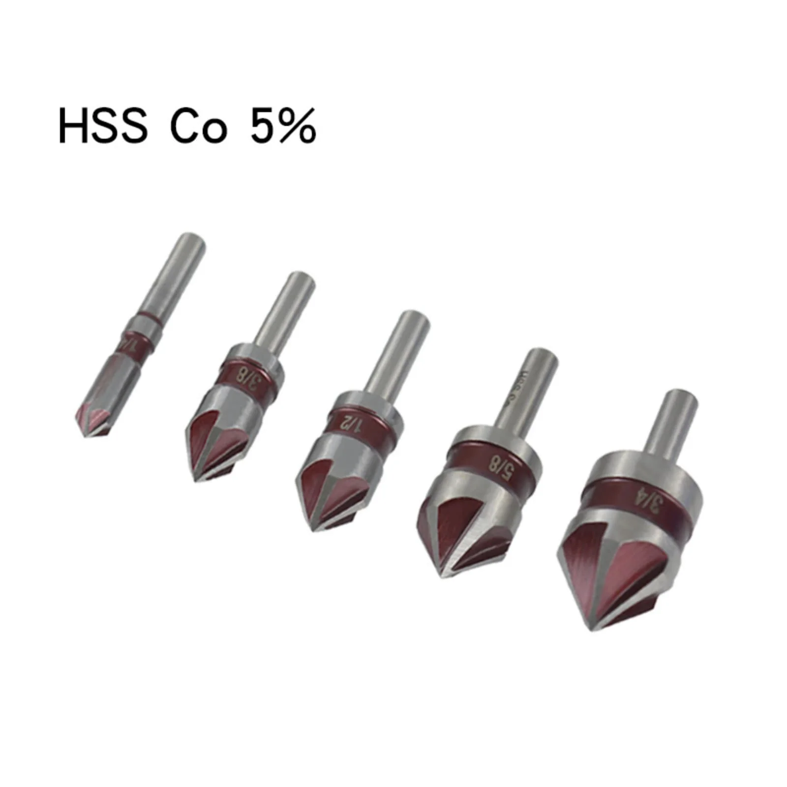 5pcs-cobalt-five-flute-chamfering-countersink-drill-bits-set-for-stainless-steel-metal-woodworking-hole-sinking-cutter