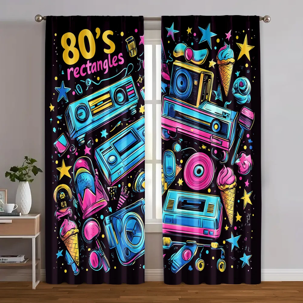 2pcs, Print Curtains 2D print 2025-03-10_80s Bestie Fabric (without rod) Stuff Clearance Perfect for Kitchen Living Room Office