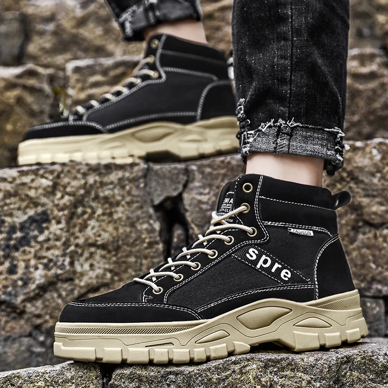

Non-Slip Wear-Resistant Men's Desert Boots - Fall Winter Plus Size High-Top Korean Style Fashion Outdoor Work Boots