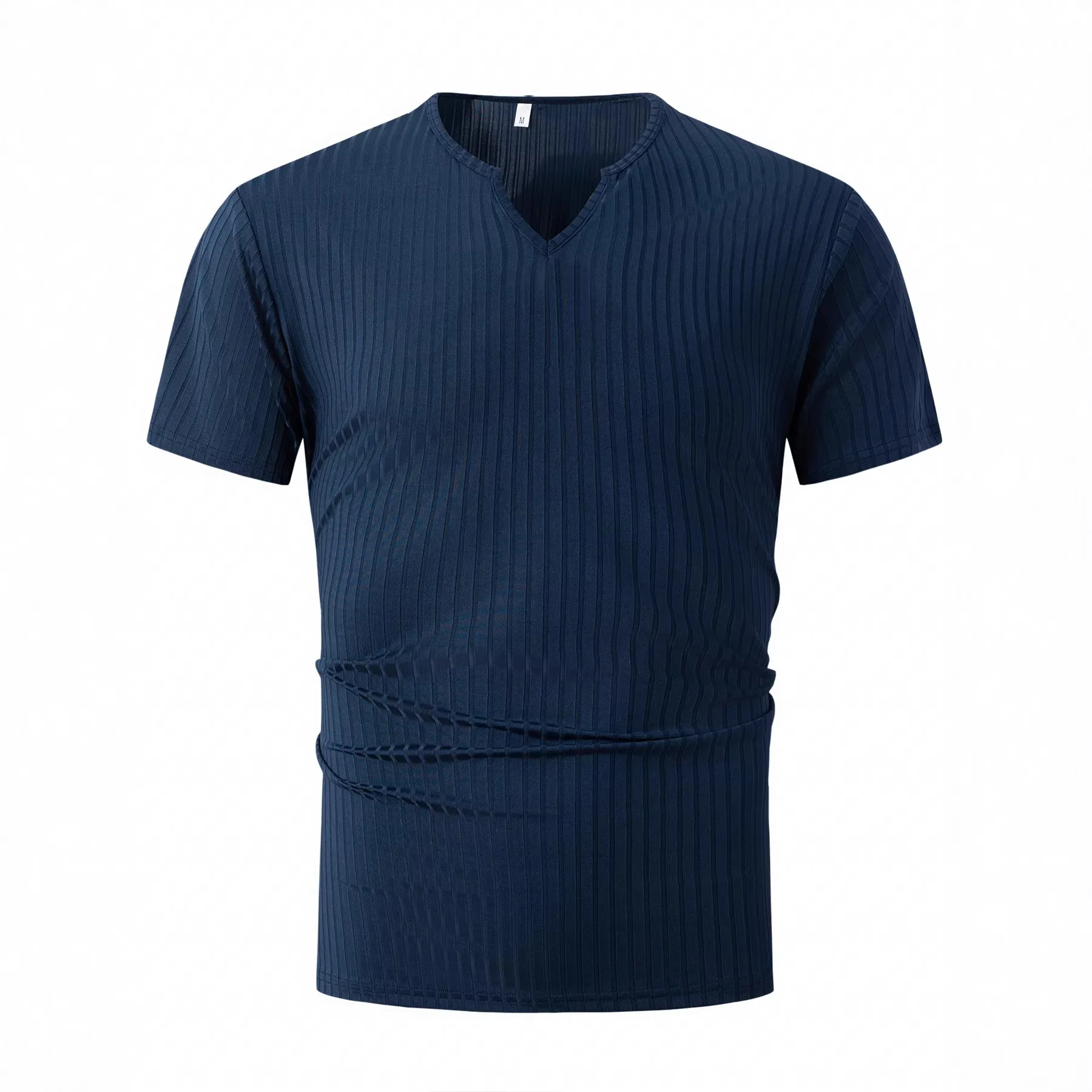 Men's Summer New Small V-neck Pit Strip Fashion Basic Elastic Breathable Heat Dissipation Men's Casual T-shirt