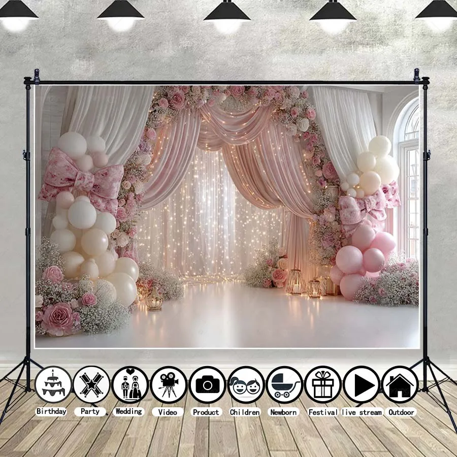 

MOON.QG Wedding Balloon Flower Window Arch Curtains Background Backdrop Newborns Party Decorations Studio Wallpaper Photography