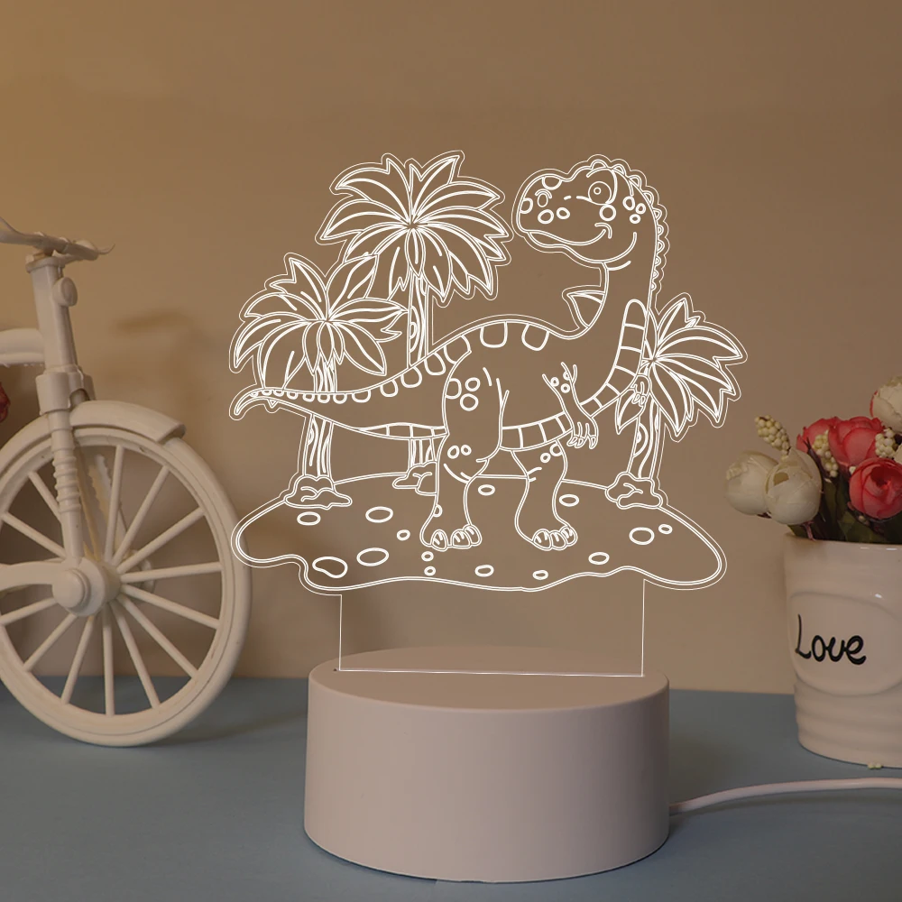 Nieuwe Dinosaurus Kinderen Slaapkamer Decor 3d Lamp Usb Aangedreven & Batterij Werkende Optische Illusie Tafellamp Met Afstandsbediening