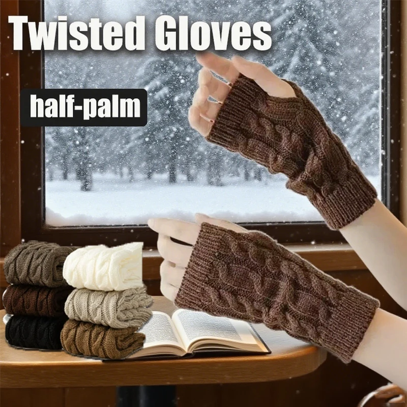 

1 Pair Short Twisted Fashion Half-Finger Gloves Wrist-Protecting Knitted Arm Warmers Acrylic Sleeve Covers Autumn/Winter Fashion
