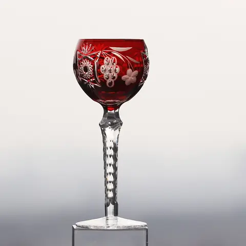 Edo Kiriko Bohemian Crystal Glass Hand Cut Beautiful Pattern Blue Green Purple Red Wine Champagne Glasses 230ml with gift box