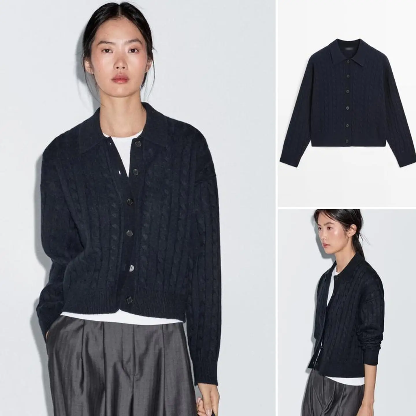 

Длинный светящийся вязаный свитер с застежкой на пуговицы в клетку с воротником-стойкой и открытой передней частью, внутренняя одежда, осень-зима, моя