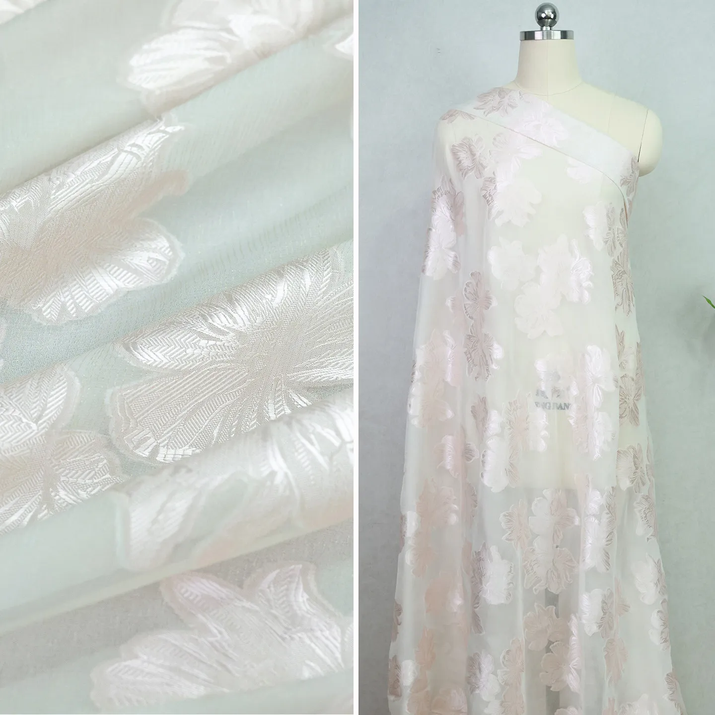 High Quality Pink Shadow Silk Woven Cut Flower Silk Cloth Hanfu Chinese Cheongsam Designer Fabric