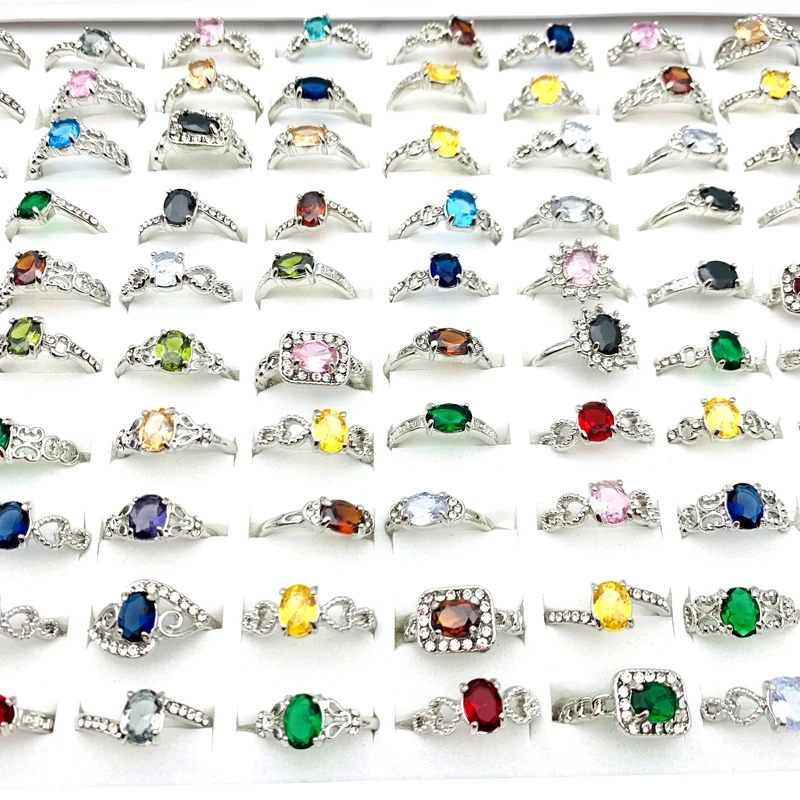 20/50/100pcs Rings For Women Rhinestone and Zircon Stone Silver Plated Fashion Jewelry Party Gifts