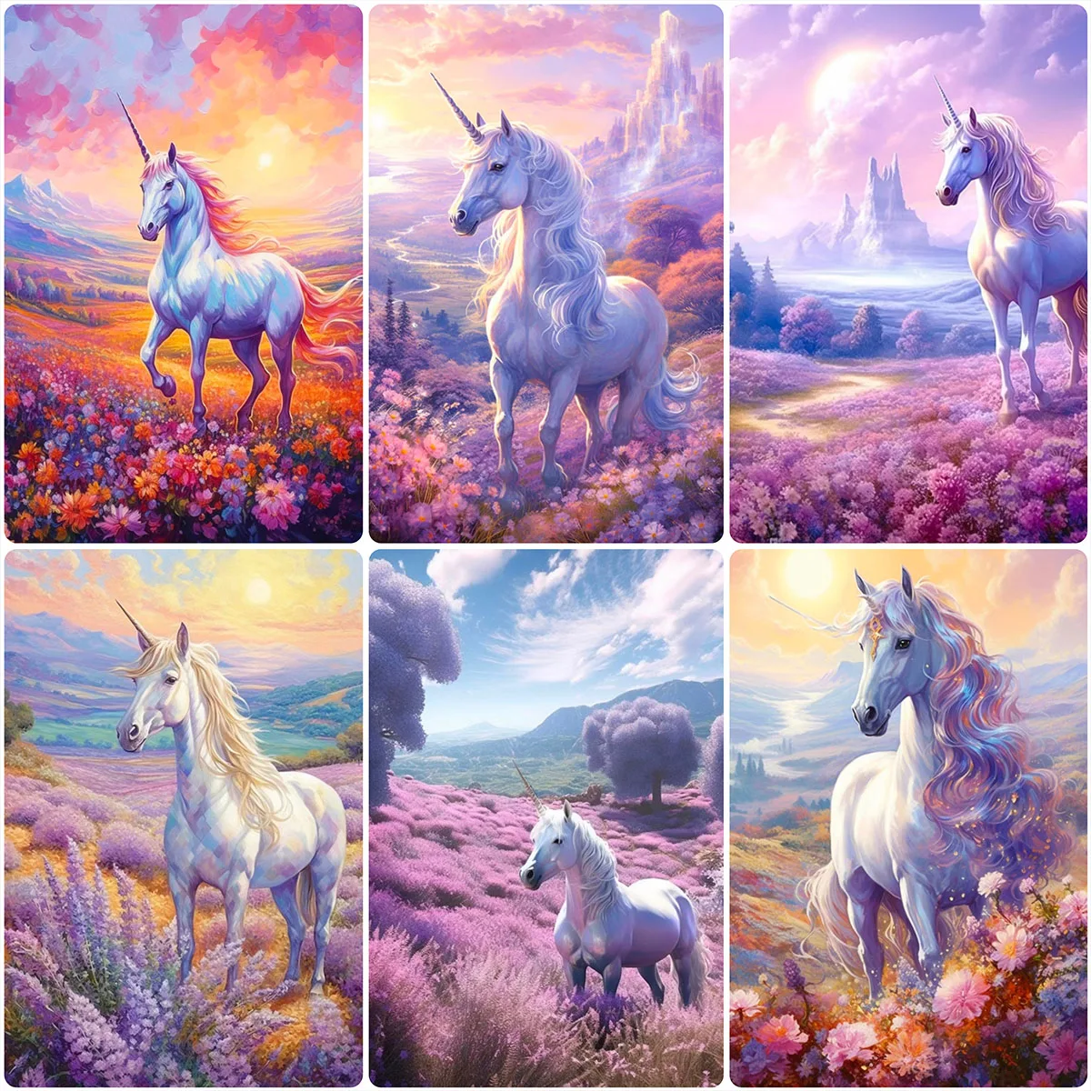 5D DIY Diamond Painting White Unicorn Cross Stitch Kits Diamond Mosaic Fantasy Animal Embroidery 2023 New Home Decor Gifts