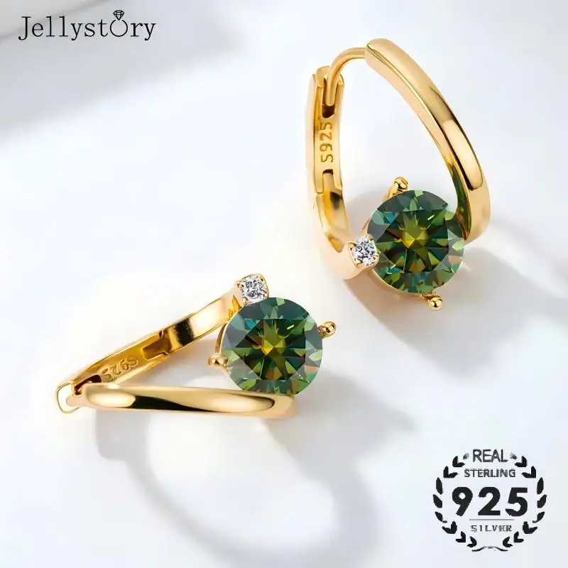 Jellystory S925 Sterling Silver Moissanite Earrings Huggie Hoops Luxury Fine Jewelry Gift for Women