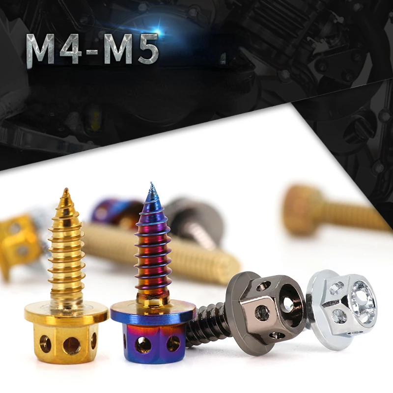 

M4M5 Hollow Flange Hexagon Screw Titanium Screw Motorcycle Electric Vehicle Modified Self-tapping Screw Titanium Blue Titanium G