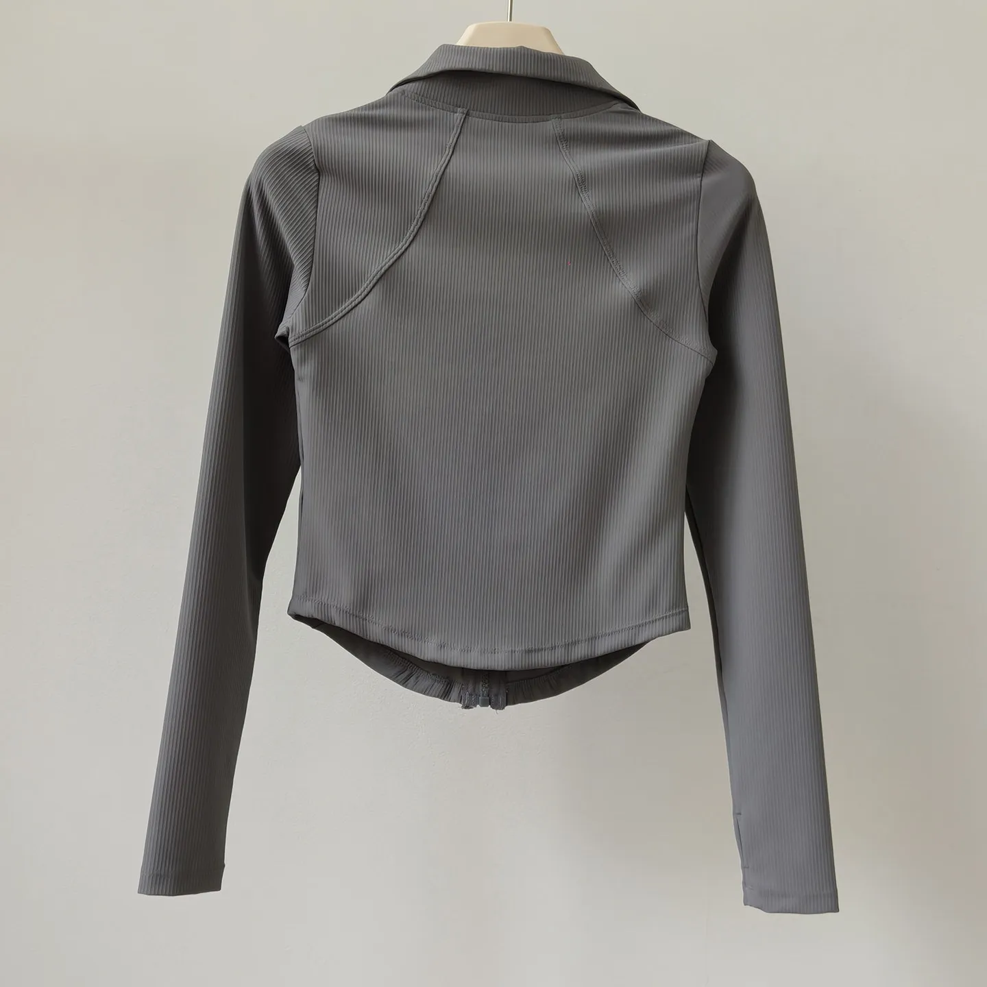 Yoga-Kleidung, langärmelige Shirts, Crop-Top, Damenjacke mit Reißverschluss und Kragen, schmal geschnittene Trainingsjacke, Laufjacke, Pilates-Fitnessjacke, Stoff – Detail 6