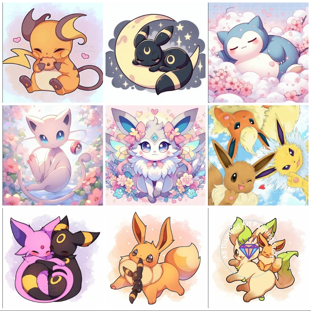 

Mew Pikachu Eevee Anime Cartoon AB Diamond Painting Kit Square Round Diamond 5D DIY Mosaic Handmade Art Adult Gift Home Decor