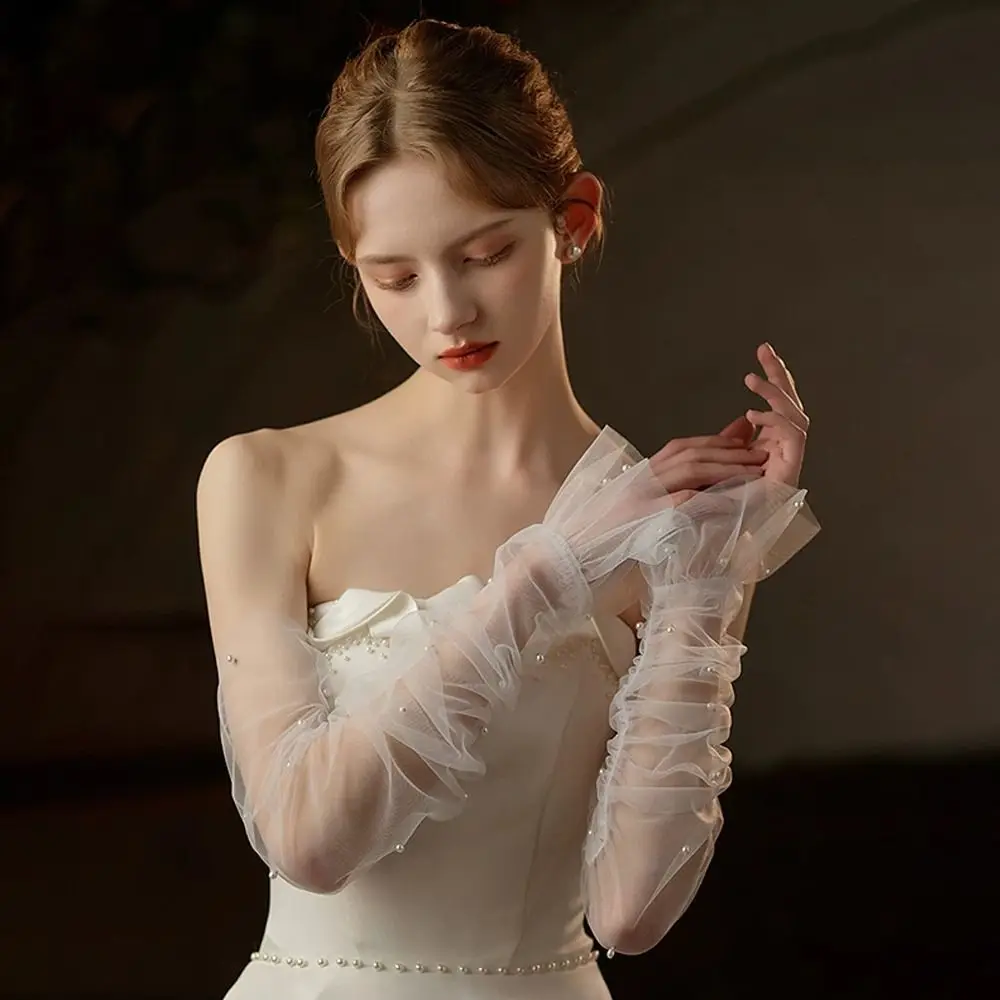 Lace Bridal Long White Gloves Versatile Costume Accessory Fake Sleeves Cuffs White Brides Arm Cuffs Women,Brides,Bridesmaid